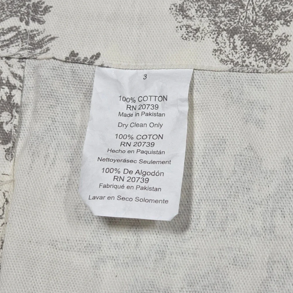 Vintage French Country Toile Curtains Set 2 Cotton Pastoral Scene Cream Grey